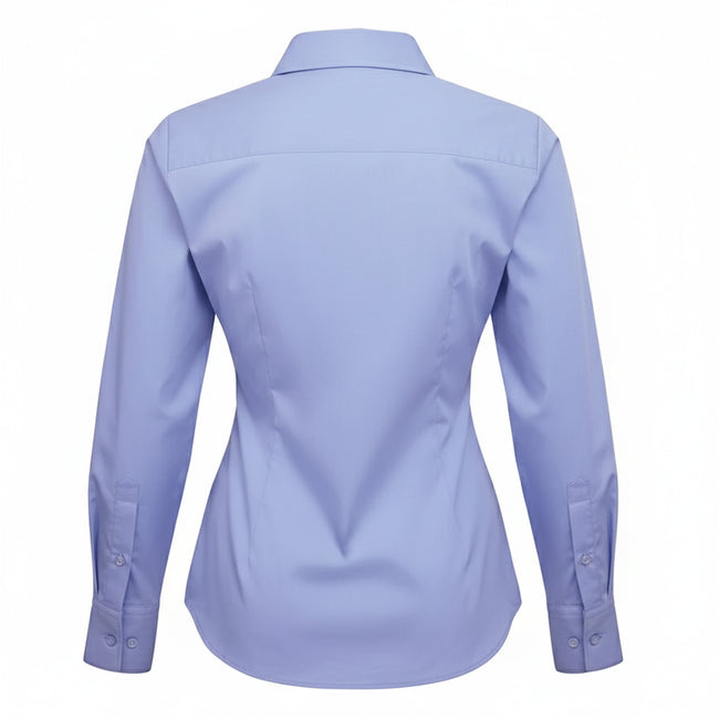 Mid blue - Back - Premier Womens-Ladies Poplin Long-Sleeved Blouse