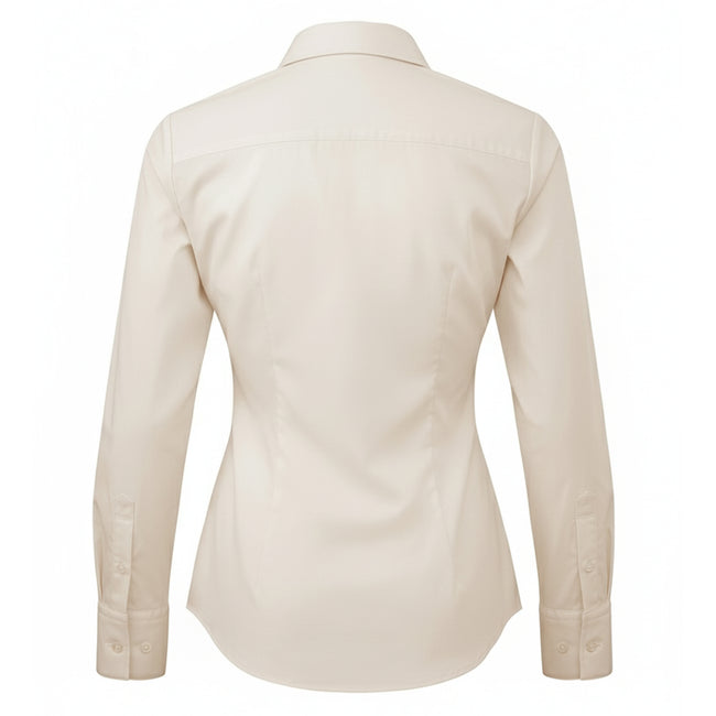 Natural - Back - Premier Womens-Ladies Poplin Long-Sleeved Blouse
