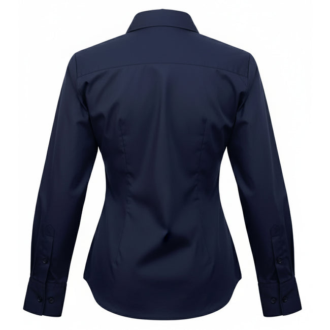 Navy - Back - Premier Womens-Ladies Poplin Long-Sleeved Blouse