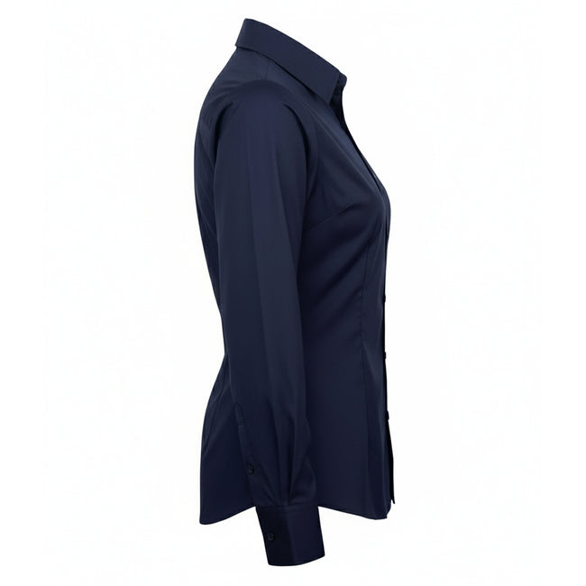 Navy - Side - Premier Womens-Ladies Poplin Long-Sleeved Blouse