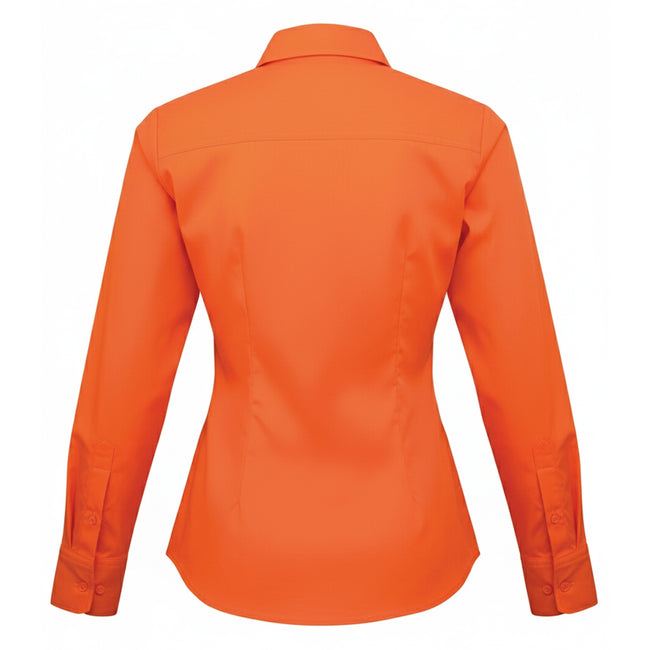 Orange - Back - Premier Womens-Ladies Poplin Long-Sleeved Blouse