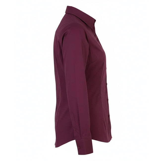 Aubergine - Side - Premier Womens-Ladies Poplin Long-Sleeved Blouse
