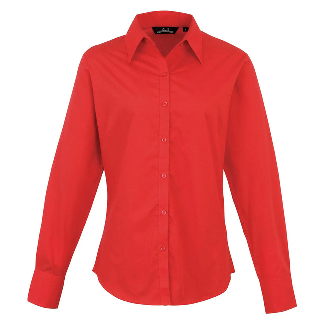 Red - Front - Premier Womens-Ladies Poplin Long-Sleeved Blouse