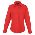 Red - Front - Premier Womens-Ladies Poplin Long-Sleeved Blouse