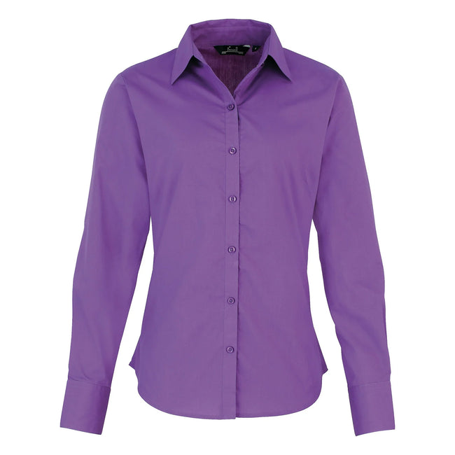Rich Violet - Front - Premier Womens-Ladies Poplin Long-Sleeved Blouse