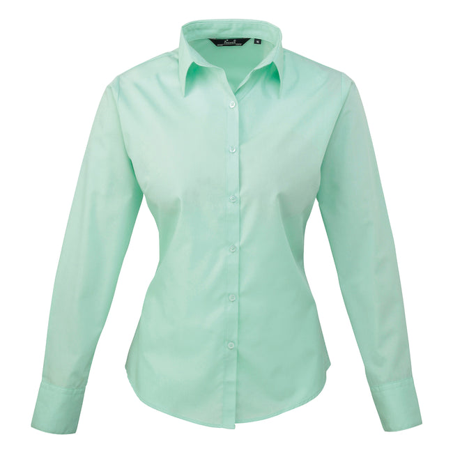 Aqua - Front - Premier Womens-Ladies Poplin Long-Sleeved Blouse