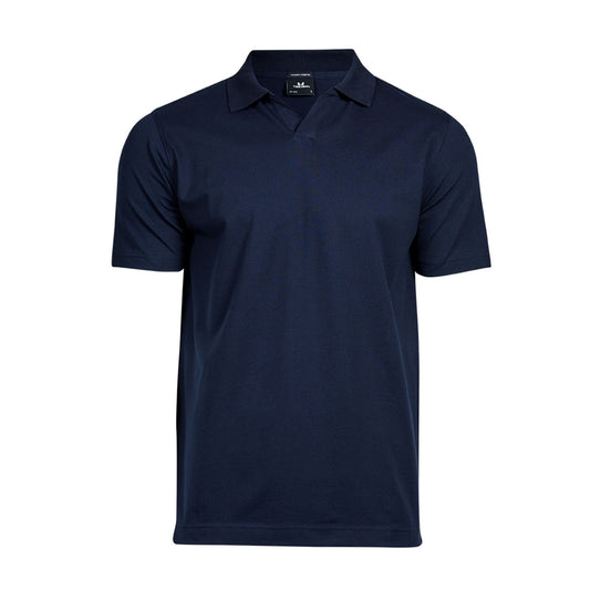 Navy - Front - Tee Jays Mens Luxury Stretch V Neck Polo Shirt