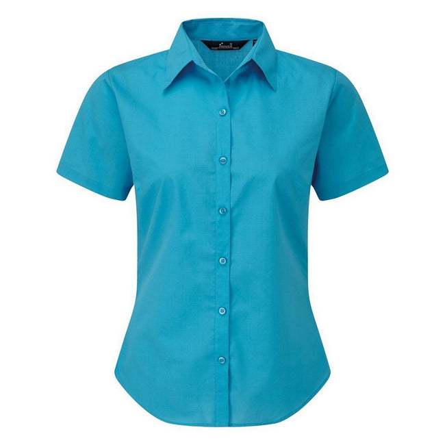 Turquoise - Front - Premier Short Sleeve Poplin Blouse - Plain Work Shirt