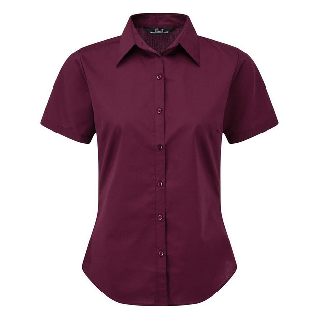 Aubergine - Front - Premier Short Sleeve Poplin Blouse - Plain Work Shirt
