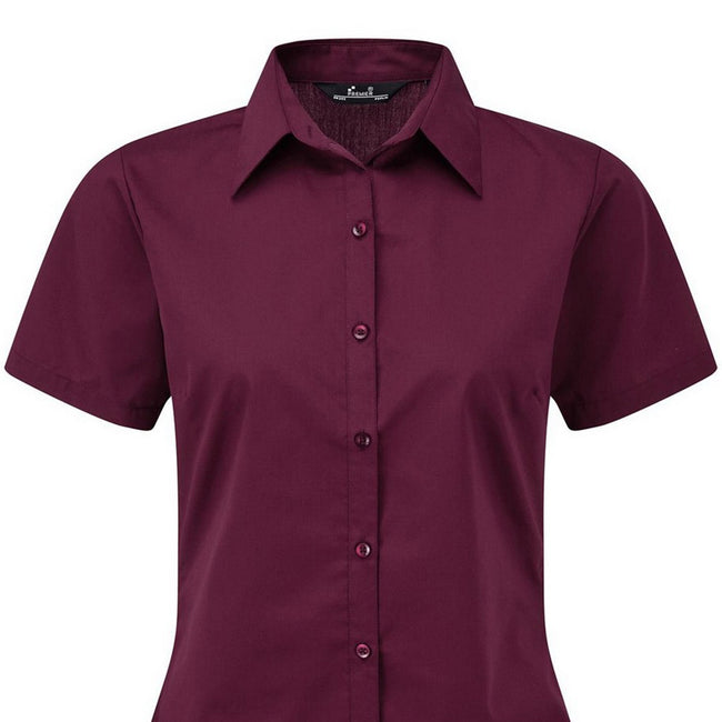 Aubergine - Back - Premier Short Sleeve Poplin Blouse - Plain Work Shirt
