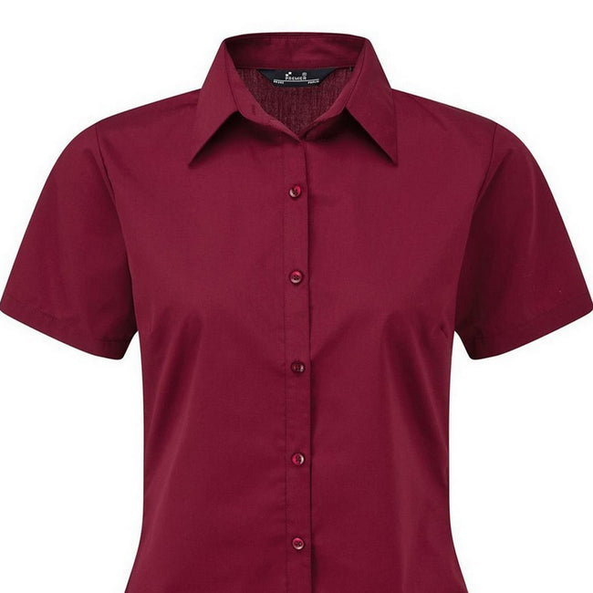 Burgundy - Back - Premier Short Sleeve Poplin Blouse - Plain Work Shirt