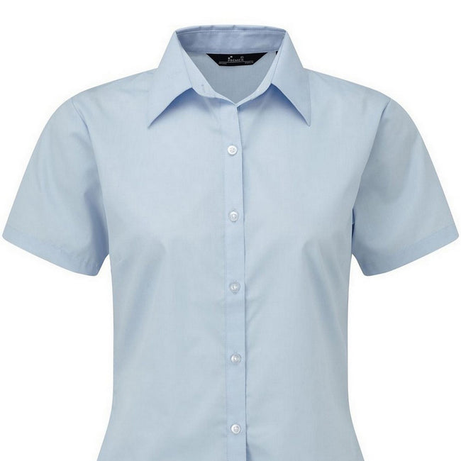 Light Blue - Back - Premier Short Sleeve Poplin Blouse - Plain Work Shirt