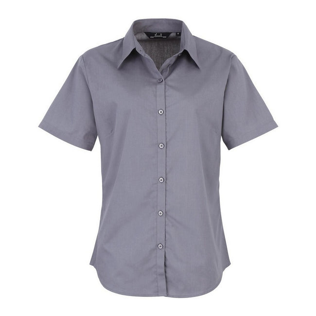 Steel - Front - Premier Short Sleeve Poplin Blouse - Plain Work Shirt