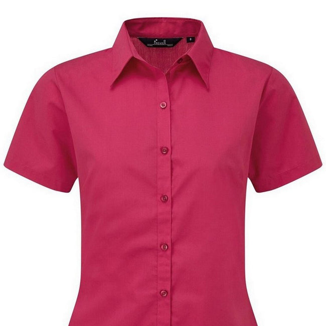Hot Pink - Back - Premier Short Sleeve Poplin Blouse - Plain Work Shirt
