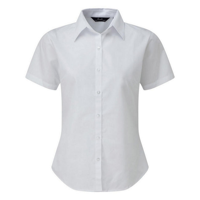 White - Front - Premier Short Sleeve Poplin Blouse - Plain Work Shirt