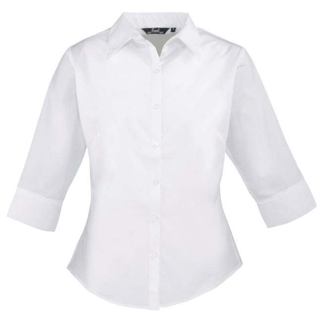 White - Front - Premier Womens-Ladies Poplin 3-4 Sleeve Blouse