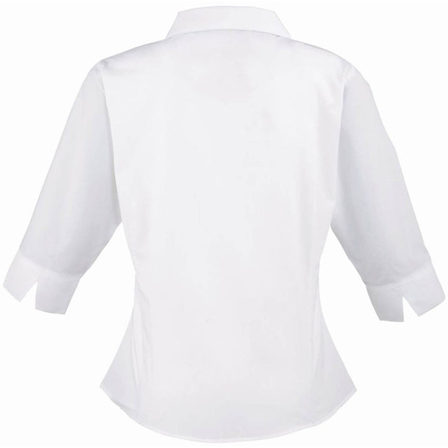 White - Back - Premier Womens-Ladies Poplin 3-4 Sleeve Blouse