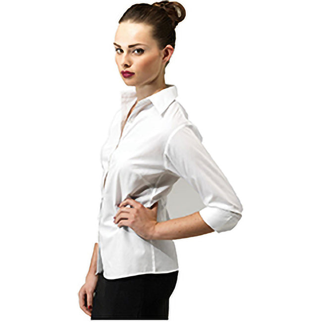 White - Lifestyle - Premier Womens-Ladies Poplin 3-4 Sleeve Blouse
