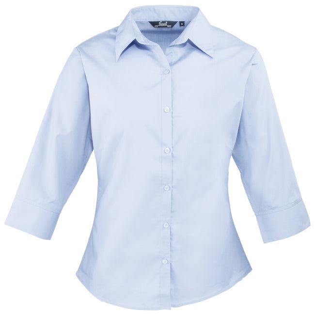 Light Blue - Front - Premier Womens-Ladies Poplin 3-4 Sleeve Blouse