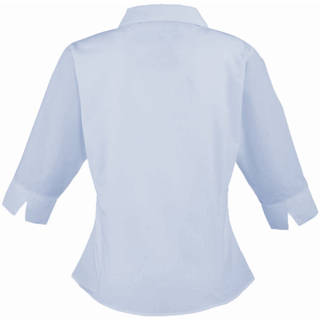 Light Blue - Back - Premier Womens-Ladies Poplin 3-4 Sleeve Blouse