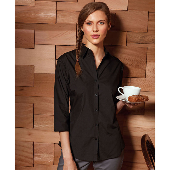 Black - Back - Premier Womens-Ladies Poplin 3-4 Sleeve Blouse