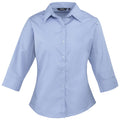 Mid Blue - Front - Premier Womens-Ladies Poplin 3-4 Sleeve Blouse
