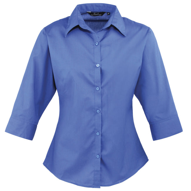Royal - Front - Premier Womens-Ladies Poplin 3-4 Sleeve Blouse