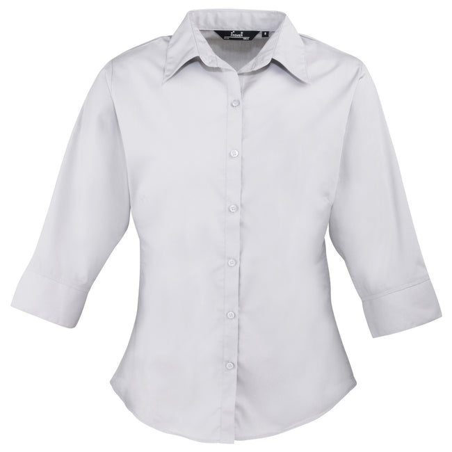 Silver - Front - Premier Womens-Ladies Poplin 3-4 Sleeve Blouse