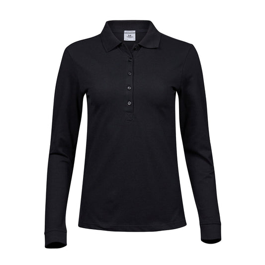 Black - Front - Tee Jays Womens-Ladies Stretch Long-Sleeved Polo Shirt