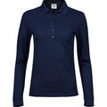 Navy - Front - Tee Jays Womens-Ladies Stretch Long-Sleeved Polo Shirt
