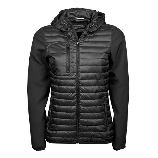Black - Front - Tee Jays Womens-Ladies Crossover Hooded Jacket
