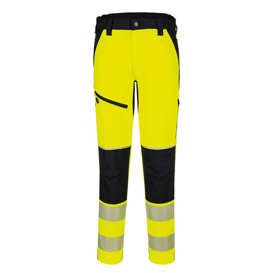 Yellow-Black - Front - Portwest Mens PW3 Stretch Hi-Vis Trousers