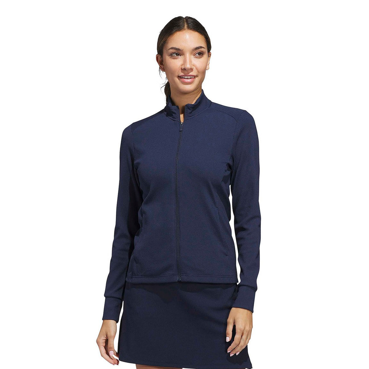 Collegiate Navy - Lifestyle - Adidas Womens-Ladies Performance Textured Full Zip Jacket
