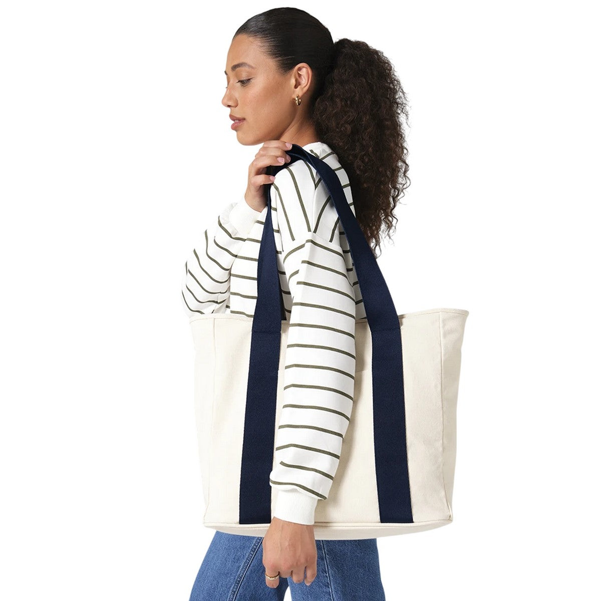 Natural-Navy - Back - Bagbase Canvas Tote Bag