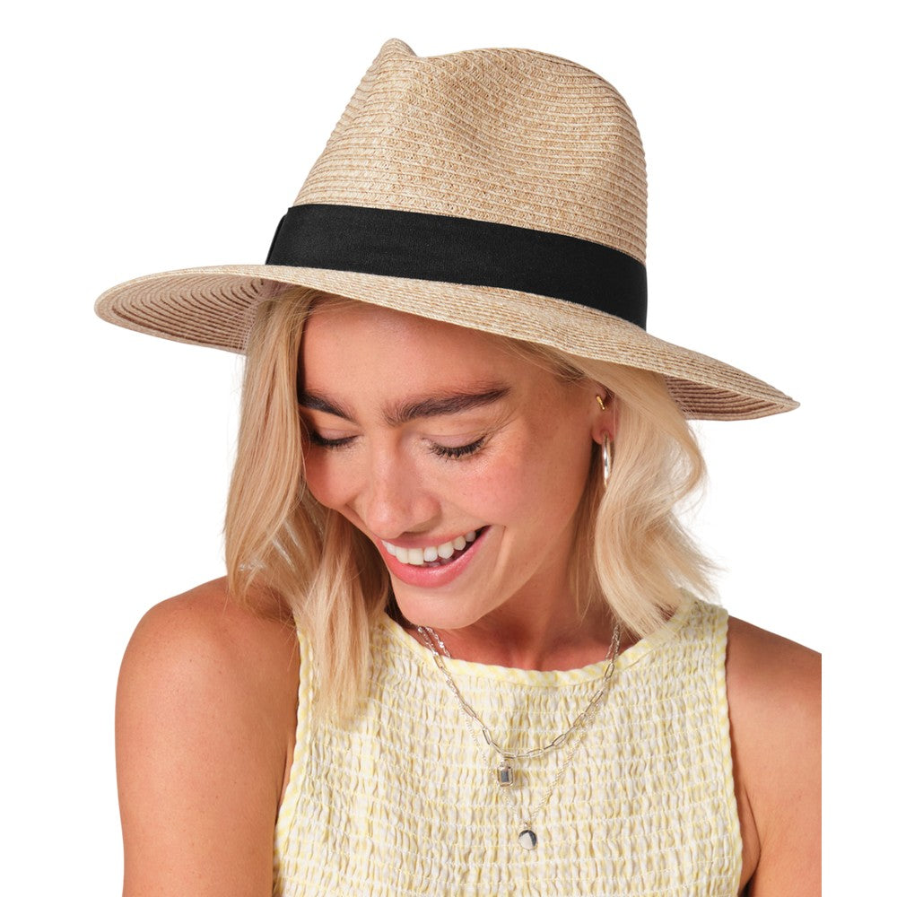 Natural Black - Side - Beechfield Straw Lightweight Fedora