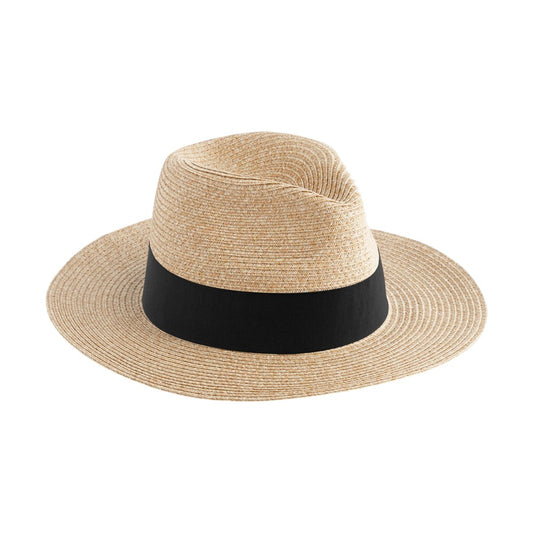 Natural Black - Front - Beechfield Straw Lightweight Fedora