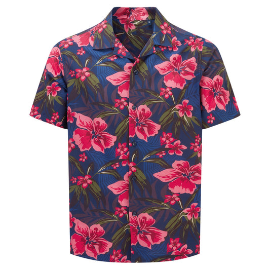 Navy-Pink - Front - Wombat Mens Floral Relaxed Fit Shirt