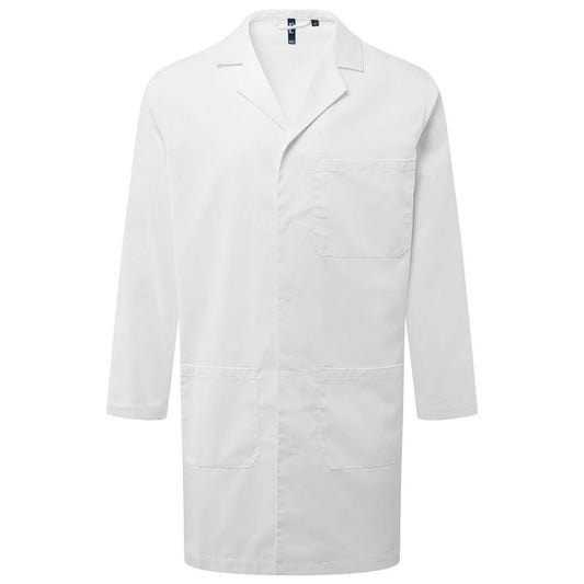 White - Front - Premier Unisex Adult Essential 3 Pocket Work Overcoat