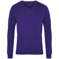 Purple - Front - Premier Mens V-Neck Knitted Sweater