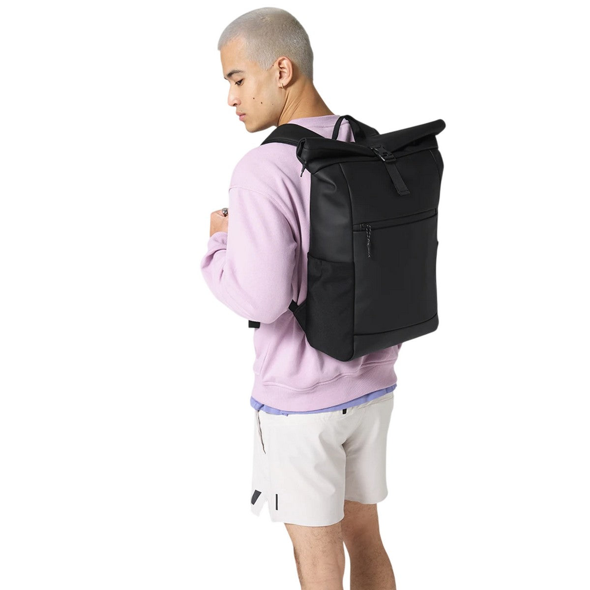 Black - Side - Bagbase Athlux Roll Up Backpack