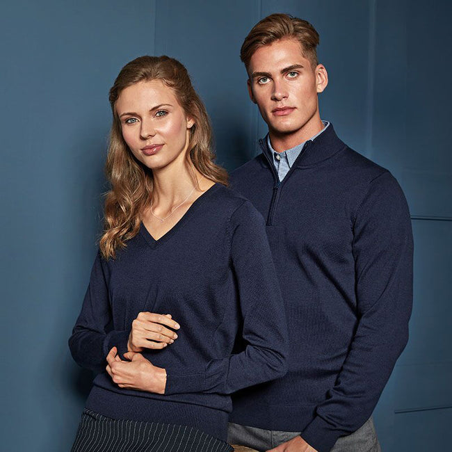 Navy - Pack Shot - Premier Womens-Ladies V-Neck Knitted Sweater - Top