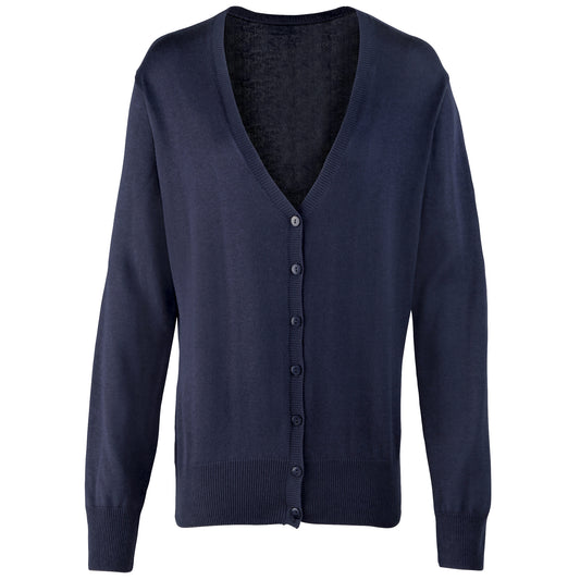 Navy - Front - Premier Womens-Ladies Button Through Long Sleeve V-neck Knitted Cardigan