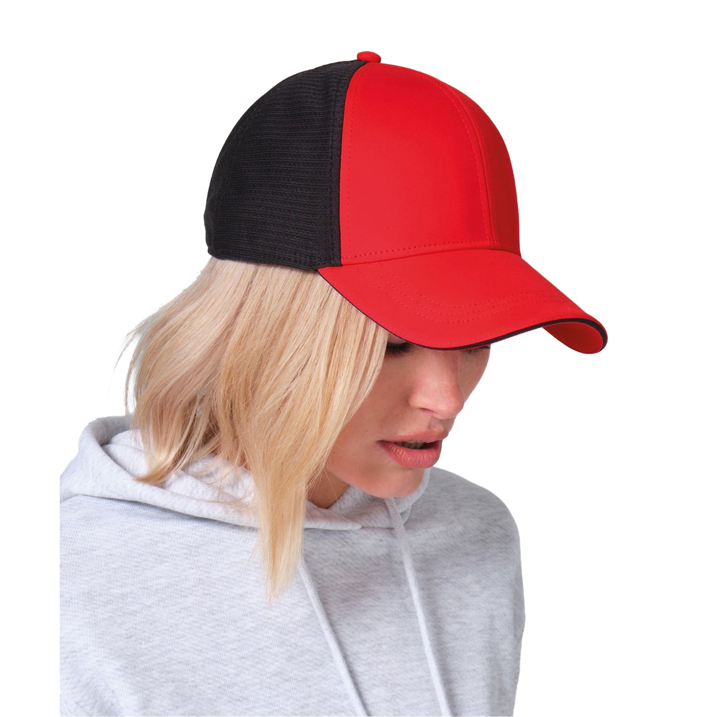 Red-Black - Side - Beechfield Club Contrast Detail Baseball Cap