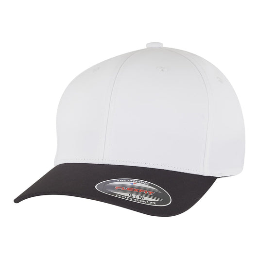 Black-White - Front - Flexfit Logo Water Repellent Baseball Cap
