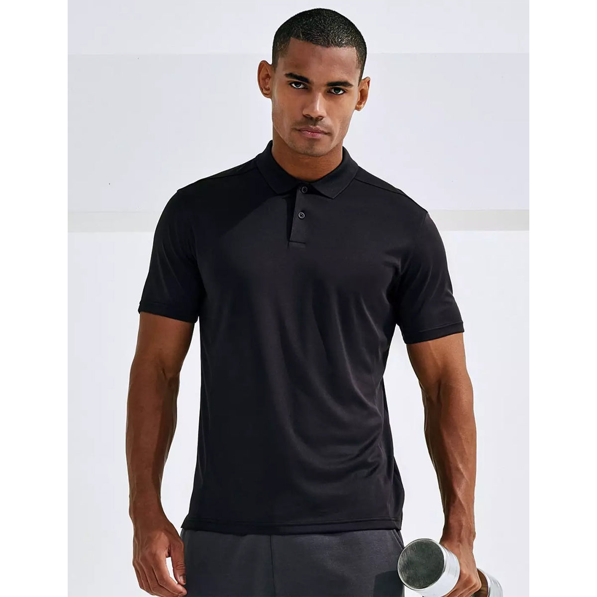 Black - Lifestyle - TriDri Mens Textured Recycled Textured Short-Sleeved Polo Shirt