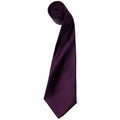 Aubergine - Front - Premier Mens Plain Satin Tie (Narrow Blade)
