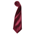Burgundy - Front - Premier Mens Plain Satin Tie (Narrow Blade)