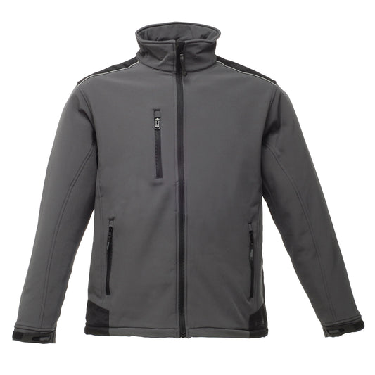 Seal Grey-Black - Front - Regatta Mens Sandstorm Hardwearing Workwear Softshell Jacket (water Repellent)