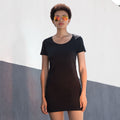 Black - Back - Skinni Fit Ladies-Womens Scoop Neck T-Shirt Dress