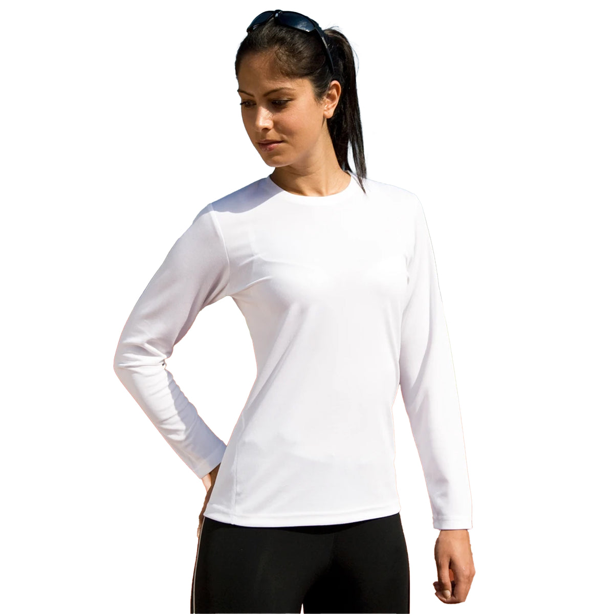 White - Side - Spiro Ladies-Womens Sports Quick-Dry Long Sleeve Performance T-Shirt